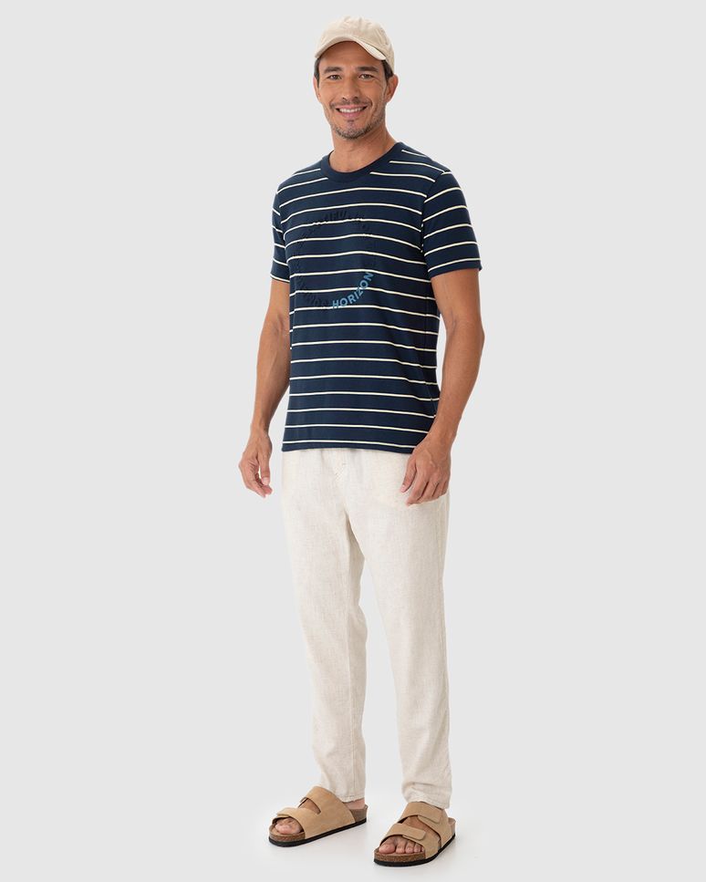 Camiseta Masculina Manga Curta Horizon Em Malha Listrada