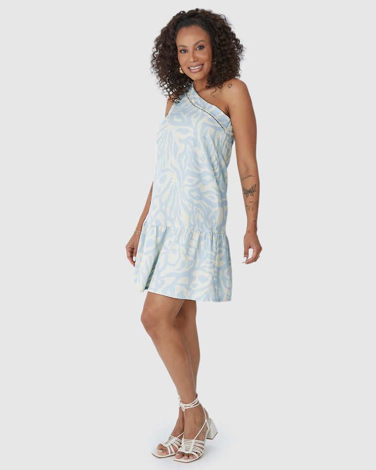 Vestido Feminino Estampado Decote Ombro Só Em Tecido Texturizado