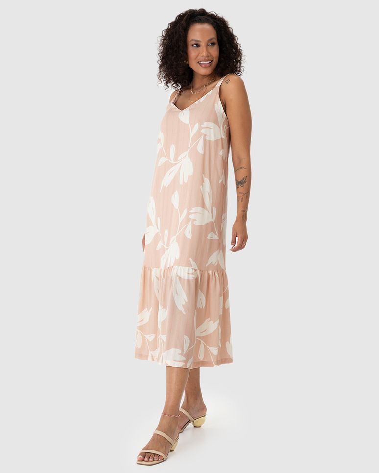 Vestido Midi Feminino Alça Regulável Em Viscose Lurex