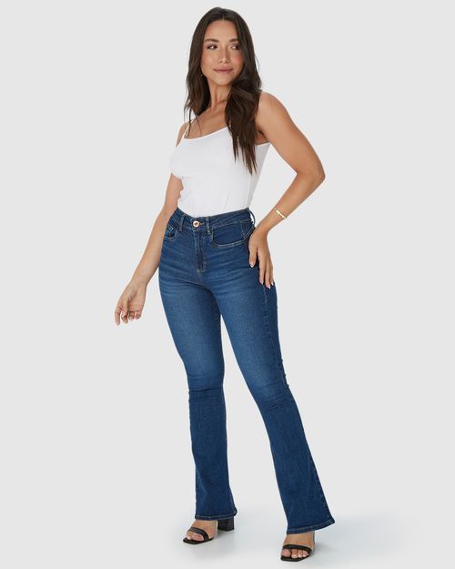 Calça Feminina Small Flare Push Up Elástico Interno Em Flex Jeans