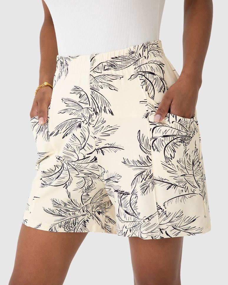 Shorts Alfaiataria Feminino Cós Elástico Em Moletinho De Viscose