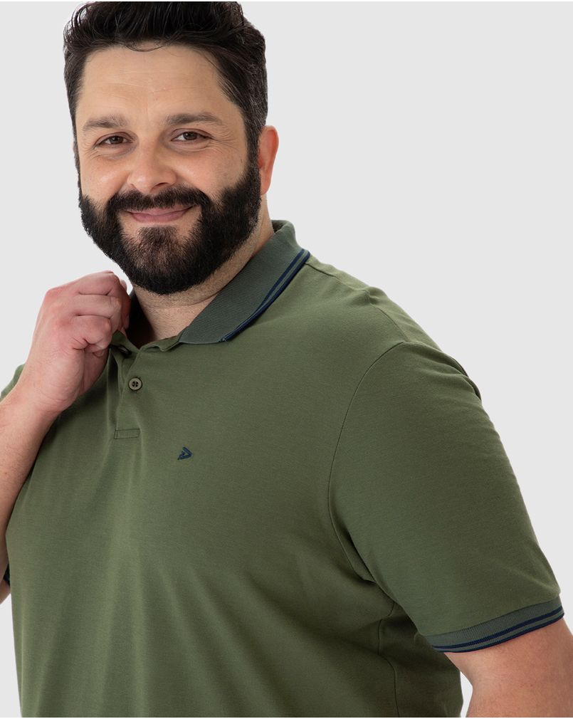 Camisa Polo Masculina Plus Size Peitilho Frontal Em Piquet Stretch