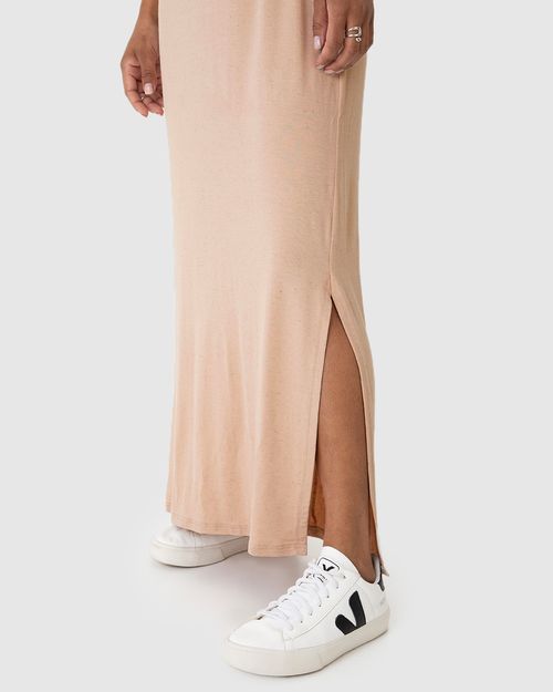 Vestido Midi Feminino Fenda Lateral Em Malha Viscolinho Stretch