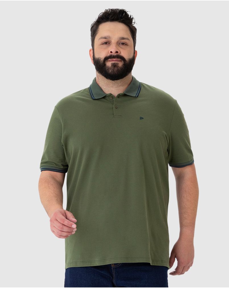 Camisa Polo Masculina Plus Size Peitilho Frontal Em Piquet Stretch