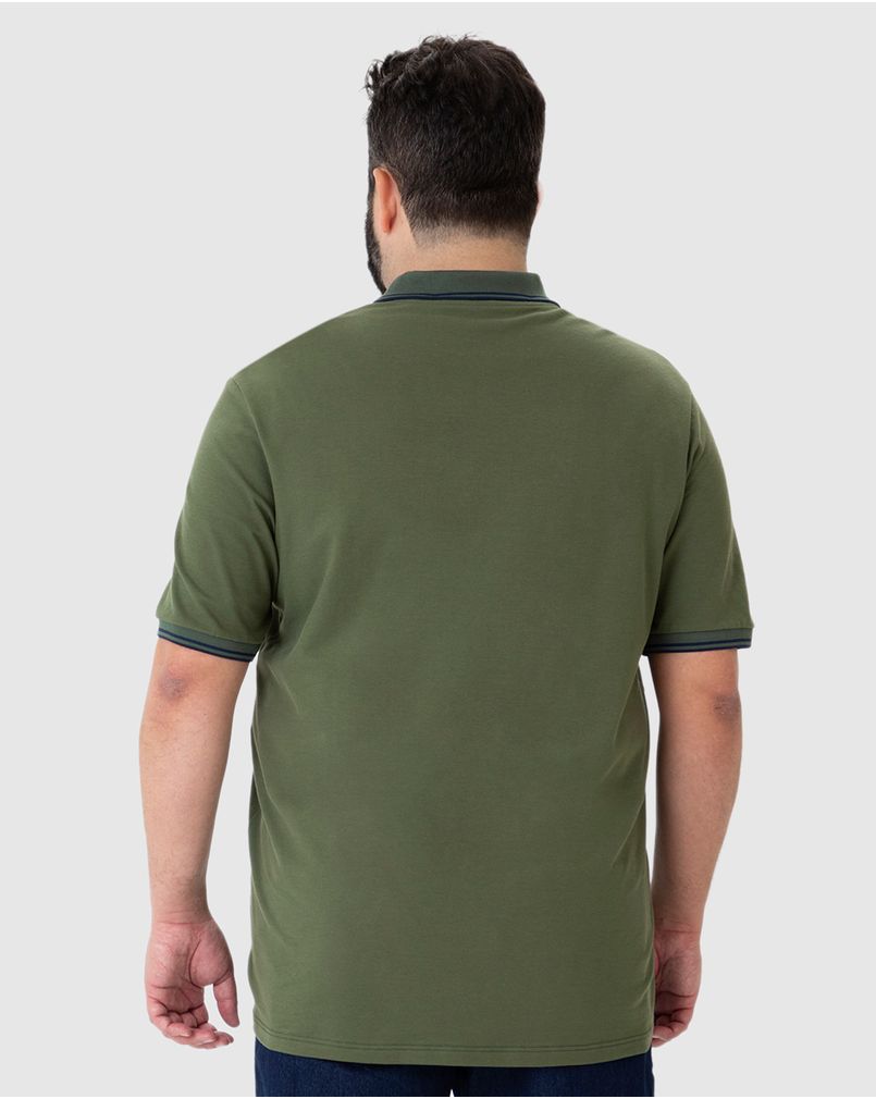Camisa Polo Masculina Plus Size Peitilho Frontal Em Piquet Stretch