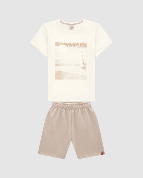 Conjunto Menino Camiseta Estampa Frontal Em Algodão - Carinhoso