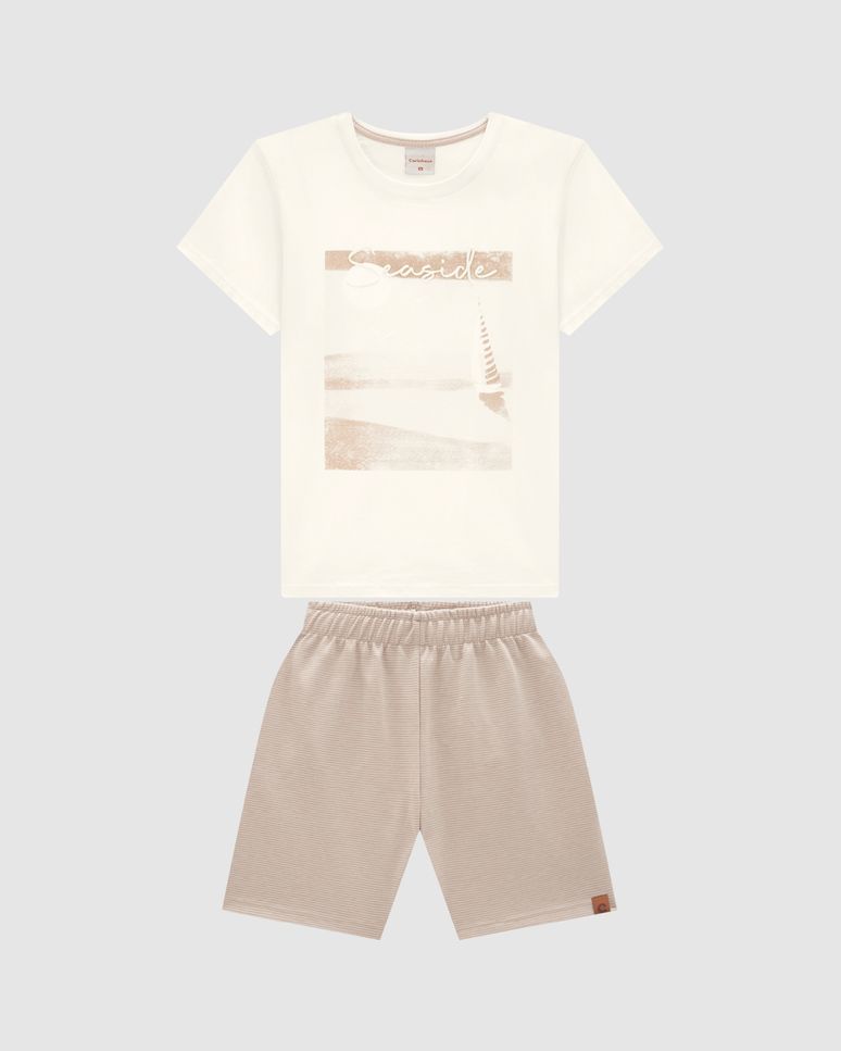 Conjunto Menino Camiseta Estampa Frontal Em Algodão - Carinhoso
