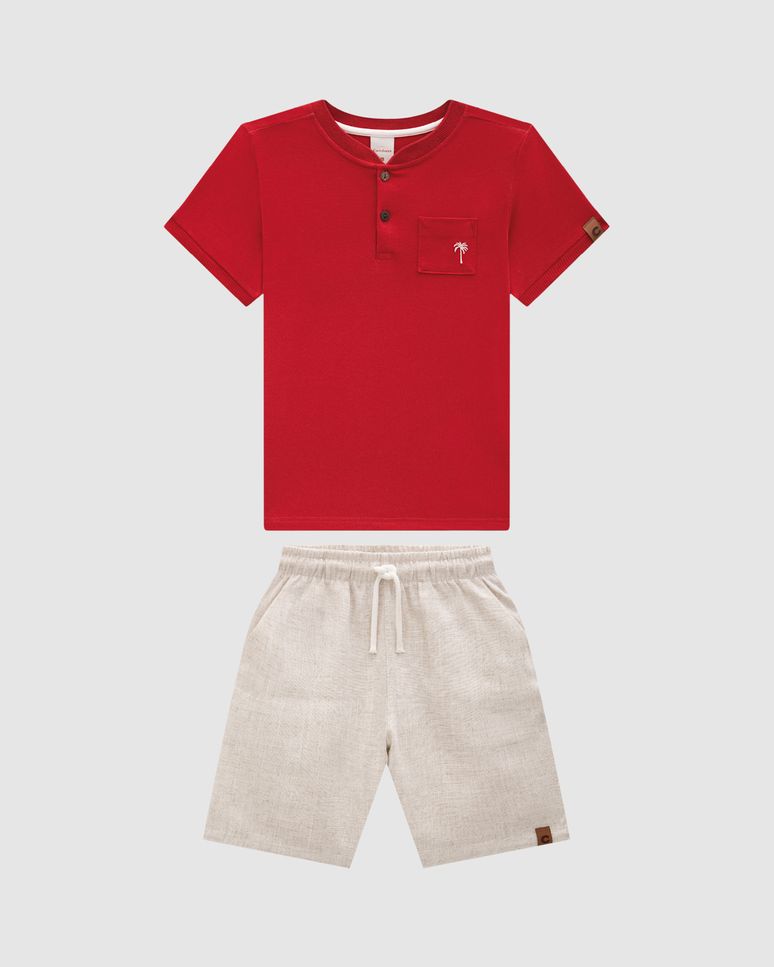 Conjunto Menino Bermuda Em Viscolinho Texturizado - Carinhoso