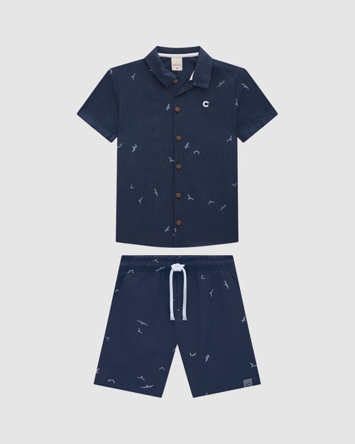Conjunto Menino Com Estampa Em Viscolinho Texturizado - Carinhoso