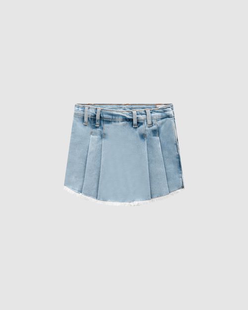 Shorts Saia Menina Com Pregas Em Jeans Com Elastano - Carinhoso