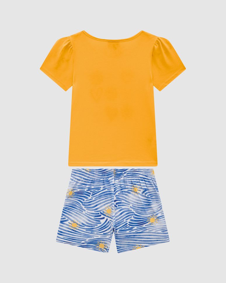 Conjunto Menina Blusa Estampa Efeito Dourado Em Algodão - Carinhoso