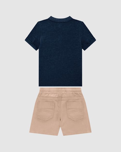 Conjunto Menino Camiseta Peitilho Frontal Em Malha Mesclada - Carinhoso