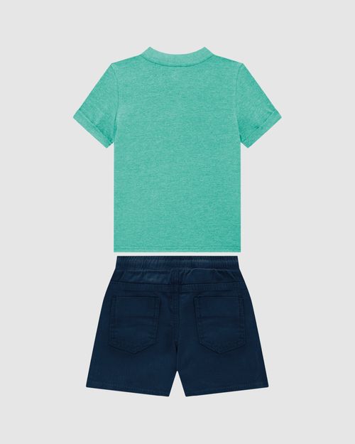 Conjunto Menino Camiseta Peitilho Frontal Em Malha Mesclada - Carinhoso