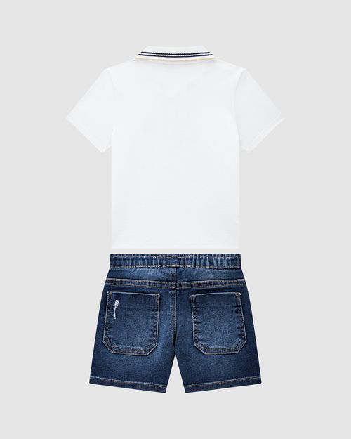 Conjunto Menino Camisa Polo E Bermuda Jeans Com Elastano - Carinhoso