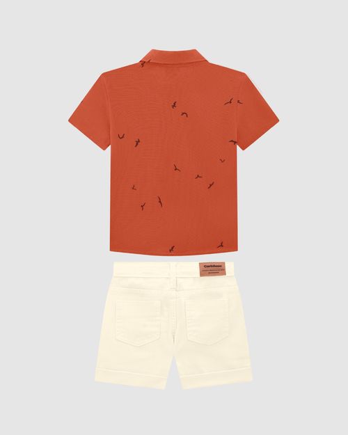 Conjunto Menino Camisa Manga Curta Em Viscolinho Texturizado - Carinhoso