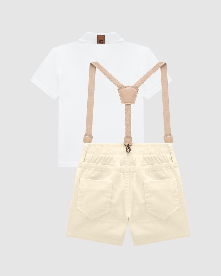 Conjunto Menino Camisa Polo E Bermuda Com Suspensório - Carinhoso