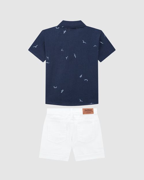 Conjunto Menino Camisa Manga Curta Em Viscolinho Texturizado - Carinhoso