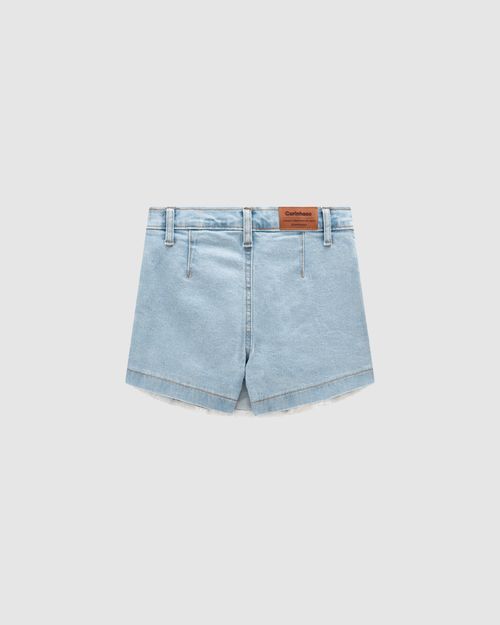 Shorts Saia Menina Com Pregas Em Jeans Com Elastano - Carinhoso