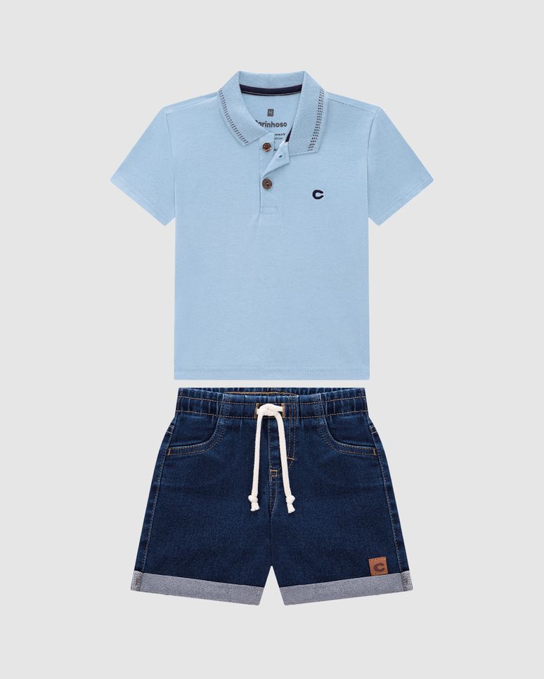 Conjunto Menino Camisa Polo Em Algodão - Carinhoso