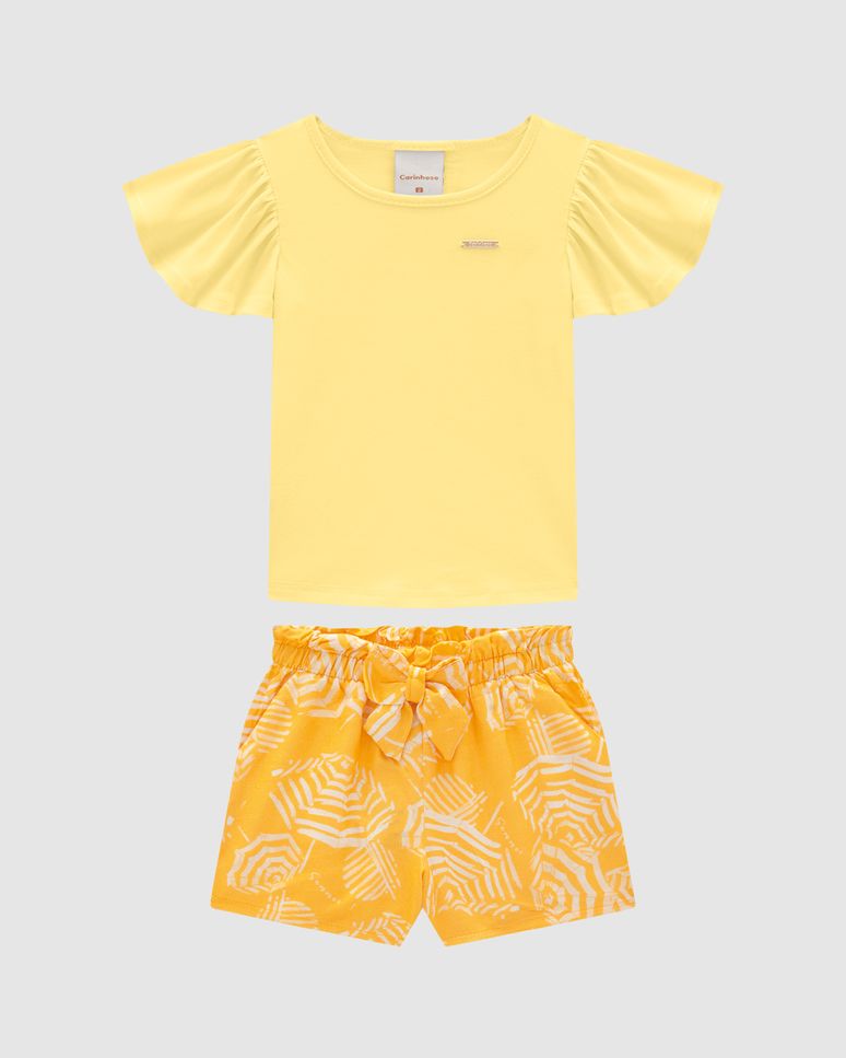 Conjunto Menina Shorts Clochard Estampado Em Viscose - Carinhoso