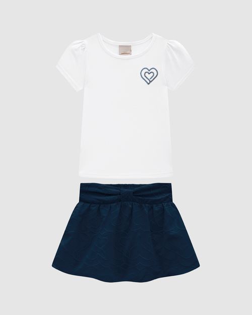 Conjunto Menina Blusa E Saia Bordada Em Algodão - Carinhoso