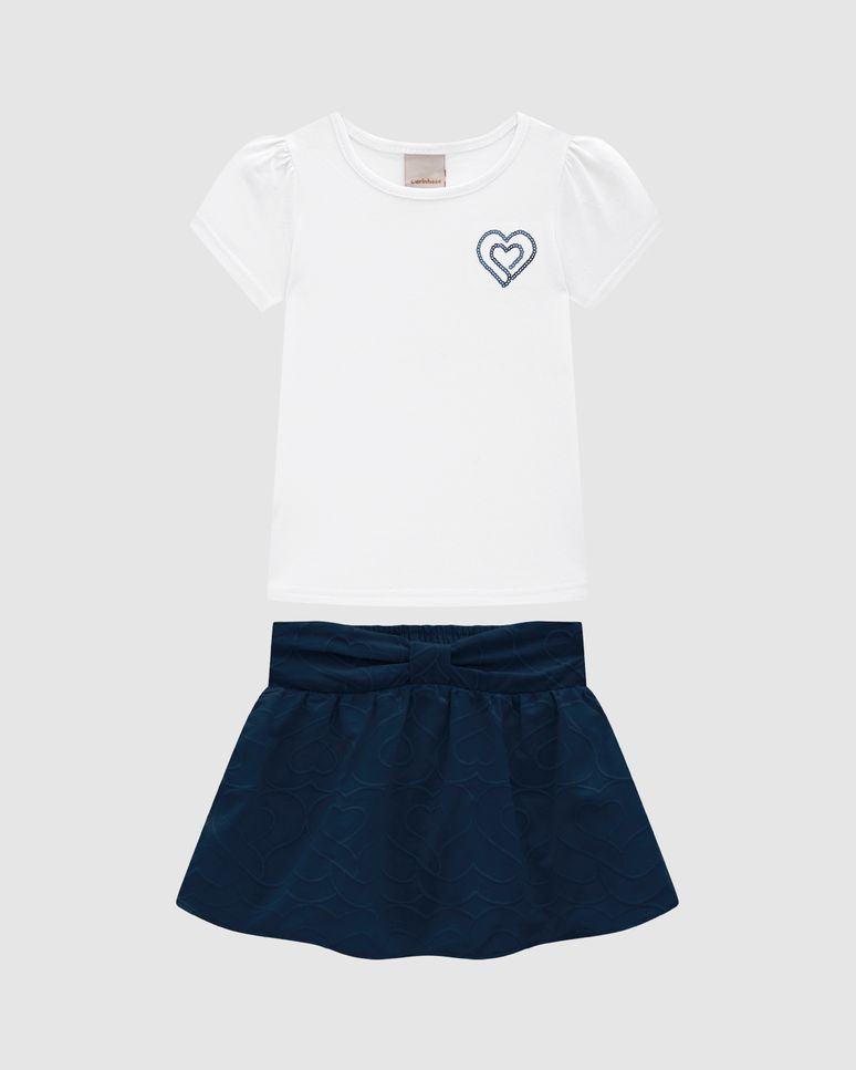 Conjunto Menina Blusa E Saia Bordada Em Algodão - Carinhoso