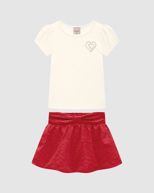 Conjunto Menina Blusa E Saia Bordada Em Algodão - Carinhoso