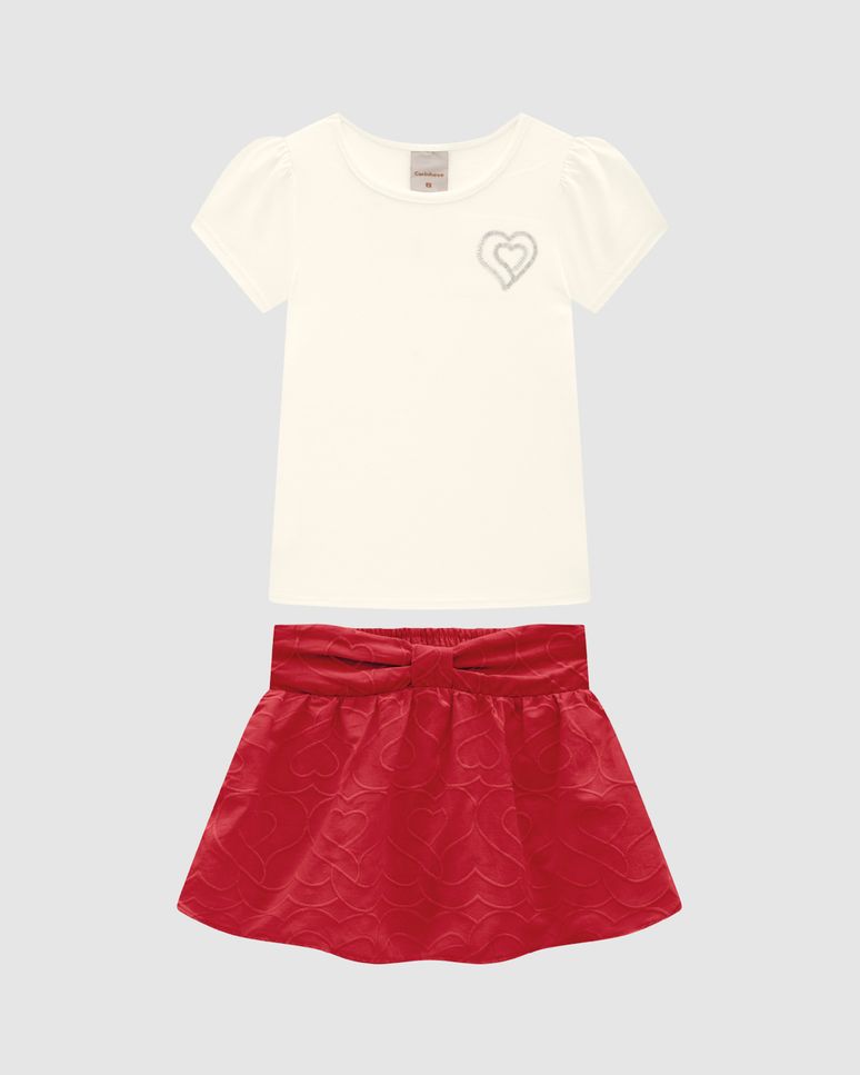 Conjunto Menina Blusa E Saia Bordada Em Algodão - Carinhoso