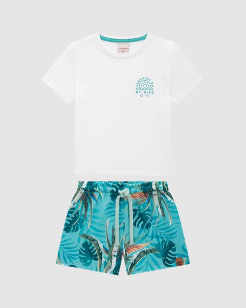 Conjunto Menino Bermuda Folhagem Em Microfibra - Carinhoso