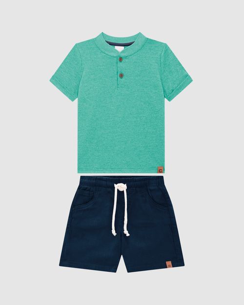 Conjunto Menino Camiseta Peitilho Frontal Em Malha Mesclada - Carinhoso
