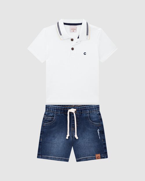 Conjunto Menino Camisa Polo E Bermuda Jeans Com Elastano - Carinhoso