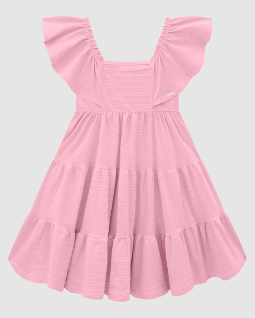 Vestido Menina Amplo Babados Em Malha Texturizada - Carinhoso