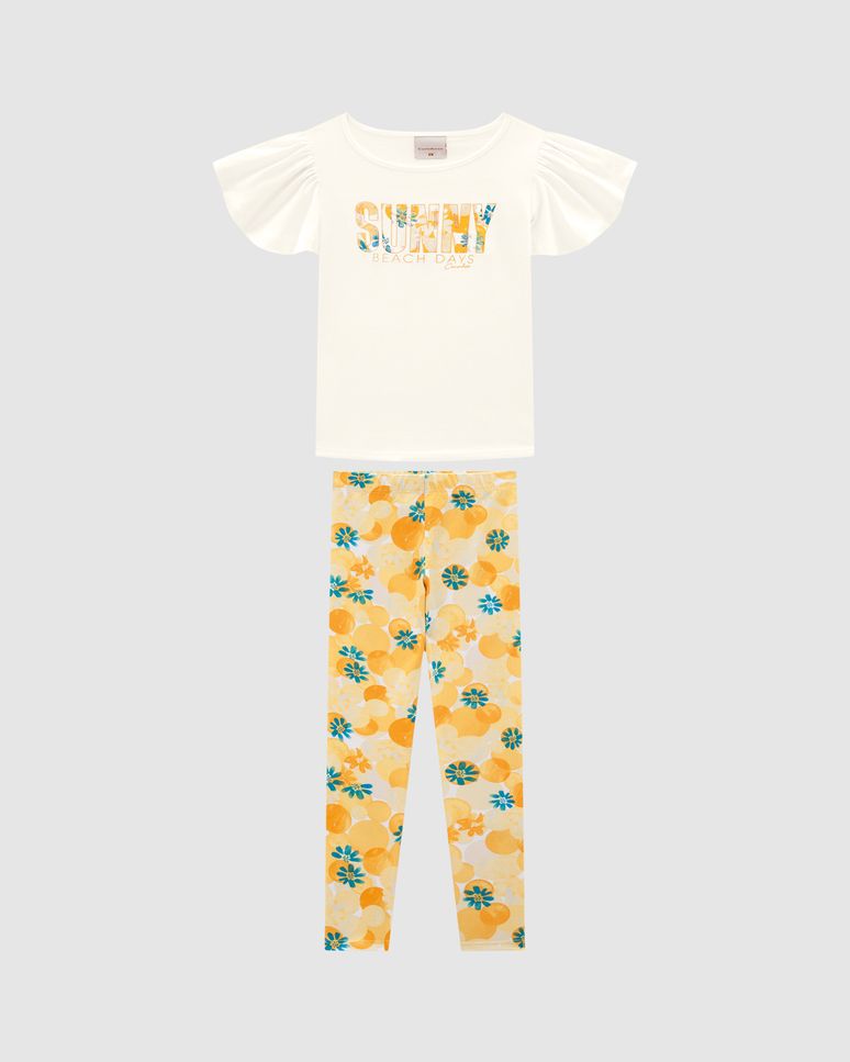 Conjunto Menina Blusa E Legging Estampada Em Algodão - Carinhoso