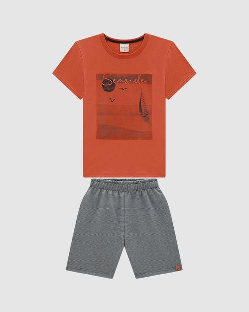 Conjunto Menino Camiseta Estampa Frontal Em Algodão - Carinhoso