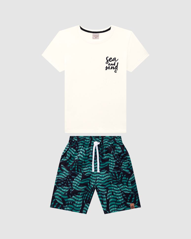 Conjunto Menino Camiseta Sea And Sand Em Algodão - Carinhoso
