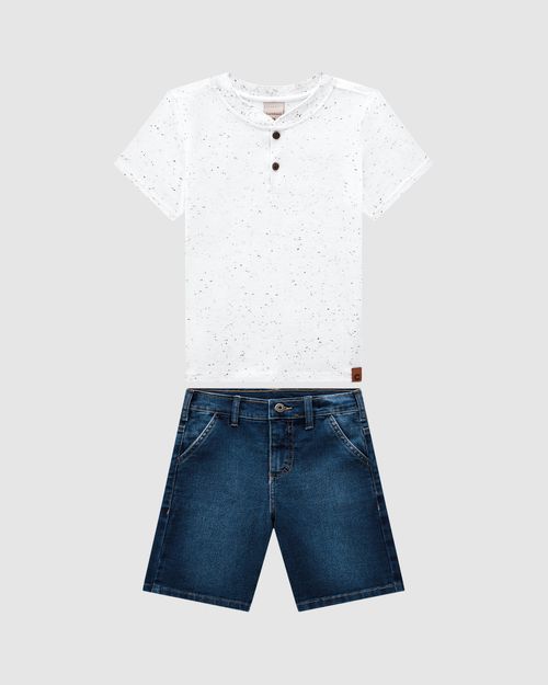 Conjunto Menino Camiseta Peitilho Botões Em Malha Botonê - Carinhoso