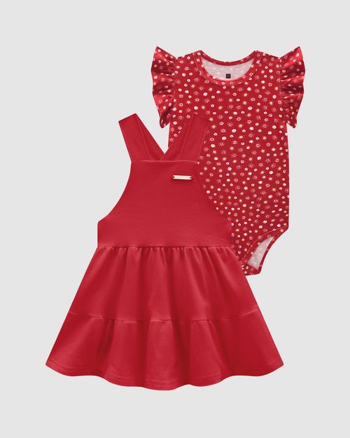 Conjunto Menina Body Estampado E Vestido Salopete - Carinhoso