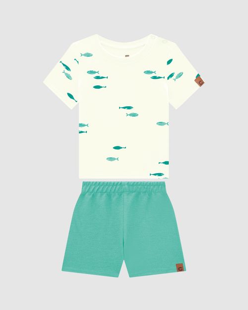 Conjunto Menino Estampa Peixes Em Algodão - Carinhoso