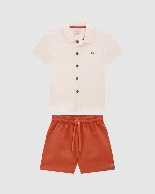 Conjunto Menino Camisa e Bermuda Em Viscolinho Texturizado - Carinhoso
