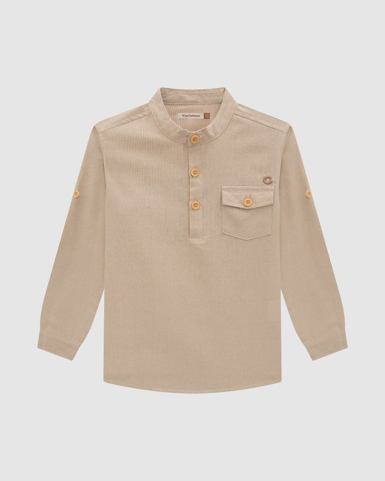 Camisa Menino Peitilho Botões Manga Longa Em Tecido Listrado - Carinhoso