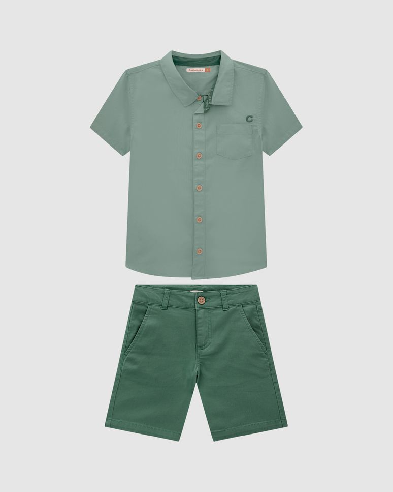 Conjunto Menino Camisa Manga Curta Em Algodão - Carinhoso