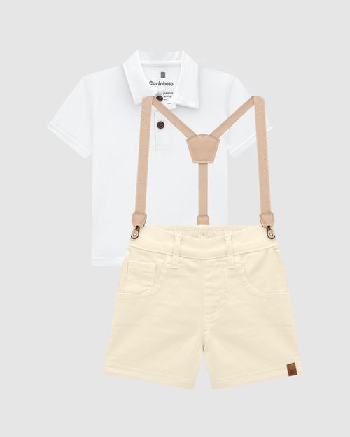 Conjunto Menino Camisa Polo E Bermuda Com Suspensório - Carinhoso