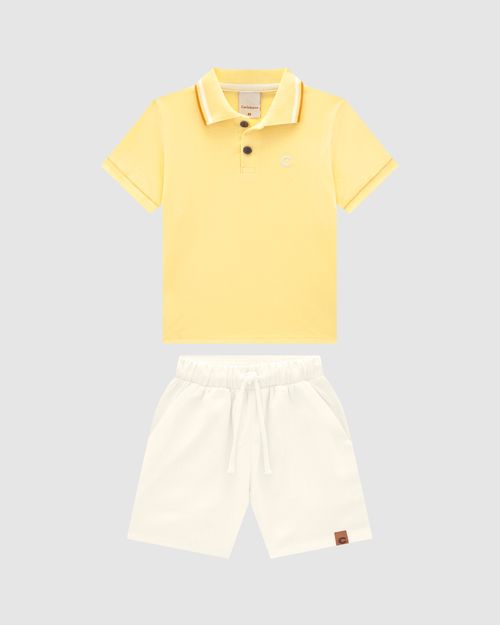 Conjunto Menino Bermuda Cadarço Frontal Em Viscolinho Texturizado - Carinhoso