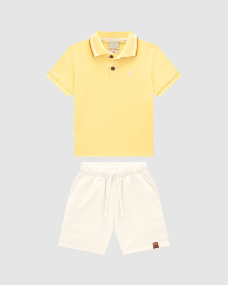 Conjunto Menino Bermuda Cadarço Frontal Em Viscolinho Texturizado - Carinhoso