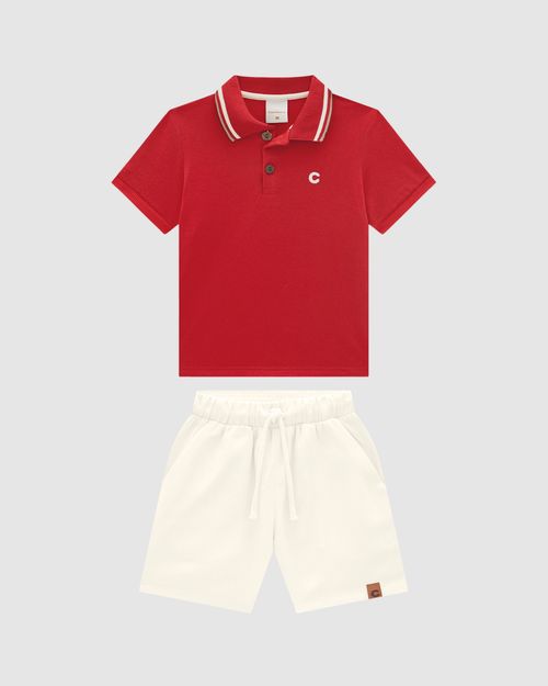 Conjunto Menino Bermuda Cadarço Frontal Em Viscolinho Texturizado - Carinhoso