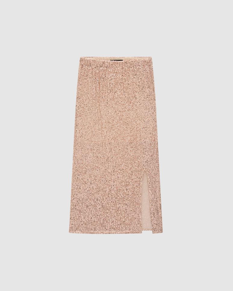 Saia Midi Feminina Com Fenda Frontal Em Paetê - ENFIM