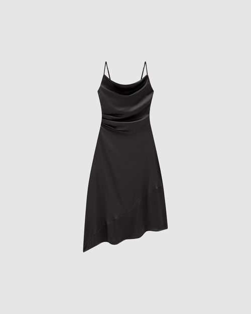 Vestido Midi Feminino Recorte Assimétrico Em Cetim - ENFIM