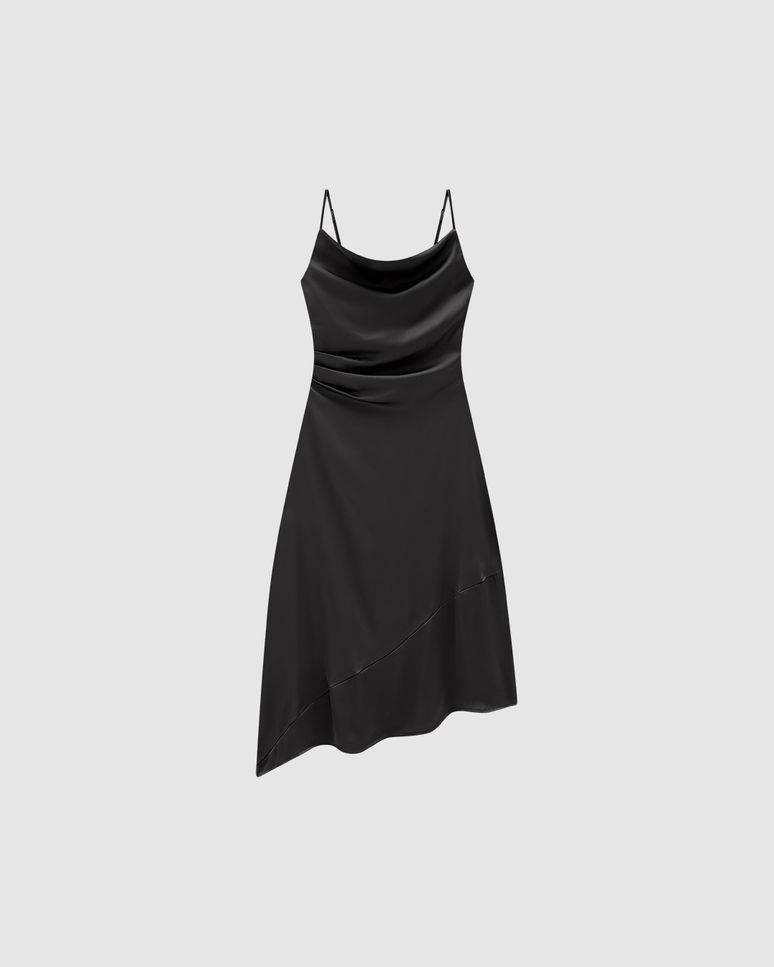 Vestido Midi Feminino Recorte Assimétrico Em Cetim - ENFIM