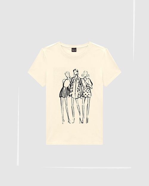 T-Shirt Feminina Slim Estampa Efeito Aveludado Em Algodão - ENFIM