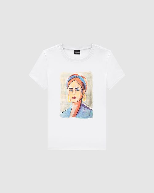 T-Shirt Feminina Slim Estampa Ilustrativa Mulher Em Algodão - ENFIM